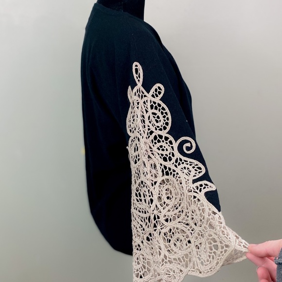 Anthro Style CURIO at Faena Bazaar Women's Lace Flared Boho Sleeve Wrap Sweater - Picture 8 of 14